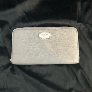 Michael Kors Gray Pebbled Leather Zip Around Wallet